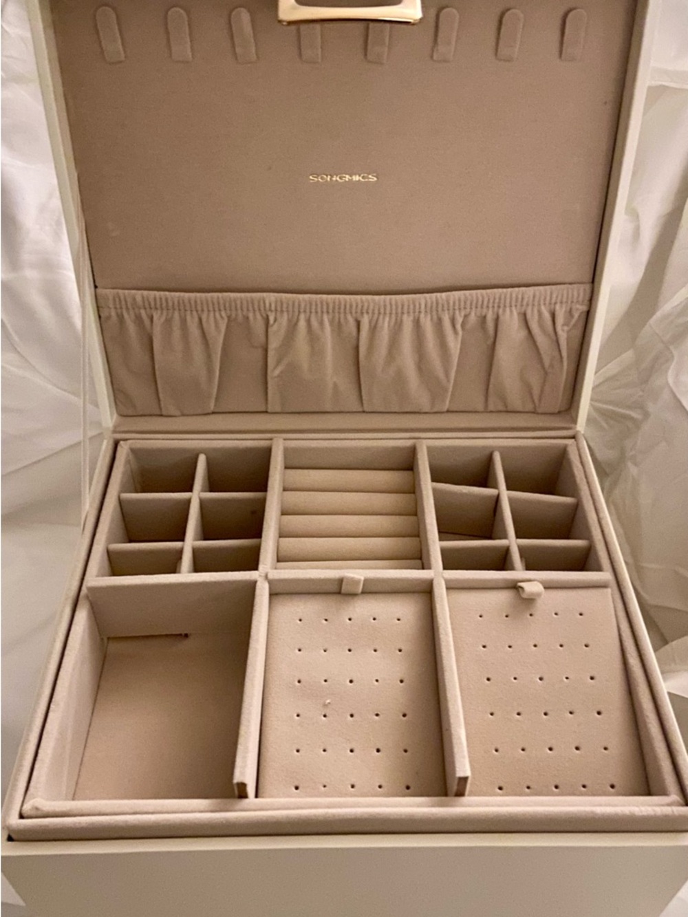 Jewelry Box , multi tiered Cream with Gold Accent